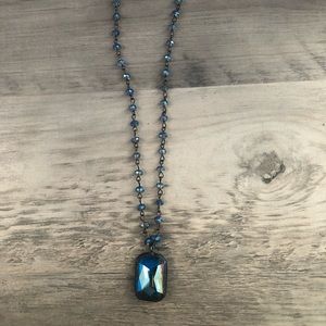 Iridescent deep blue crystal beaded necklace